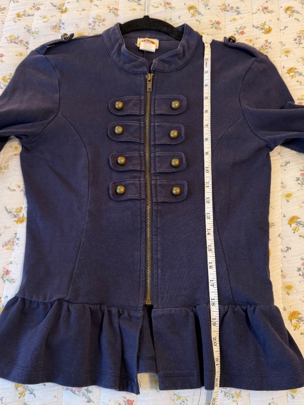 Love Rocks Military Style Peplum Jakcet Zip-Up Navy Blue Women's Medium Brass - Picture 5 of 5